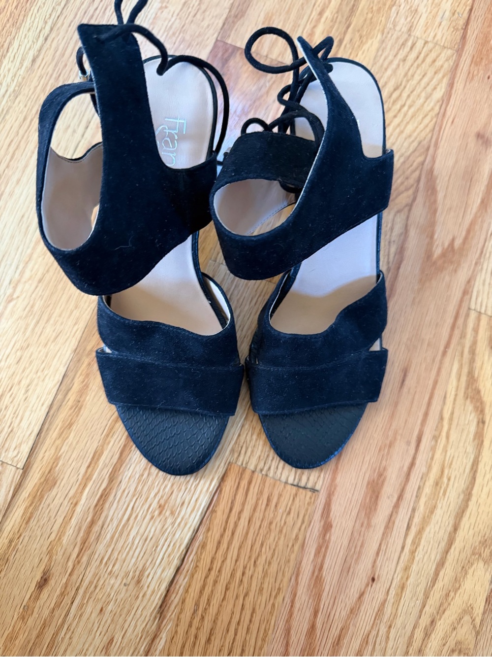 Franco Sarto Black Suede Lace-Up Block Heel Sandals